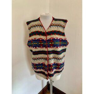 VTG Woolrich Pattern Colorful Cardigan Knit Sweater Vest Zip Hand Framed Large W